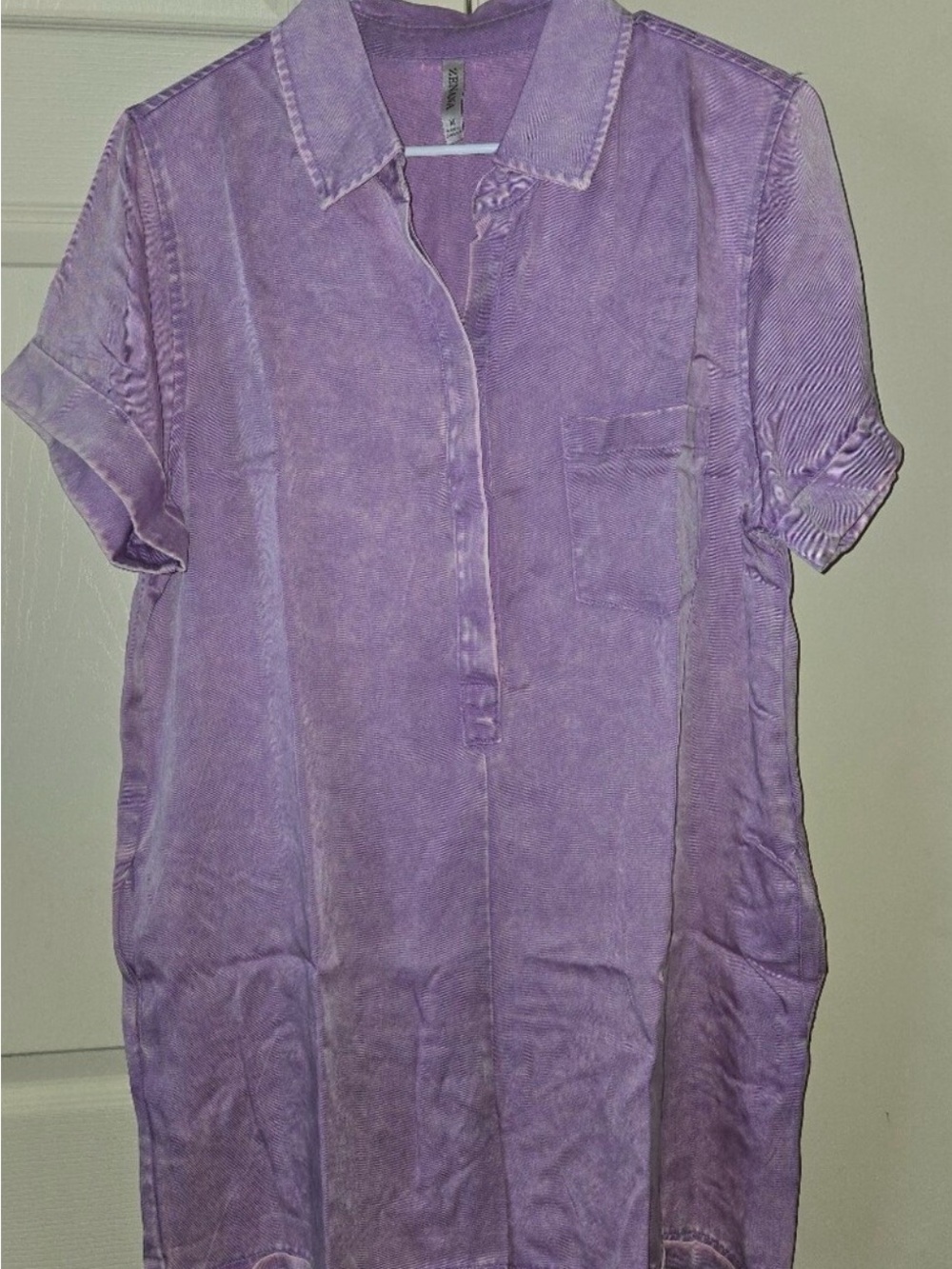 Zenana Lavender Short-Sleeve Button-Front Shirt Dress